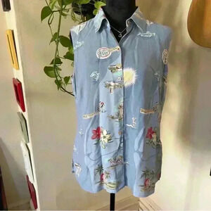 Vintage Liz Claiborne Lizwear 100% Silk Gulf Of Mex. Sleeveless Blouse - Medium